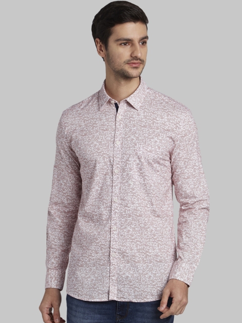 Parx Men Pink & White Slim Fit Printed Casual Shirt