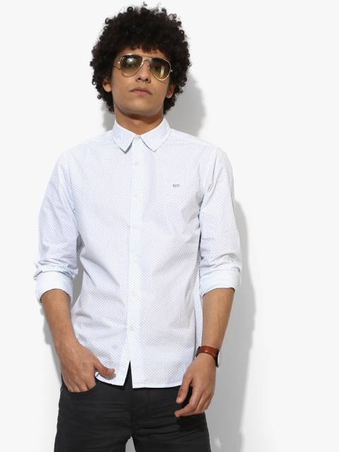 White Printed Slim Fit Casual Shirt