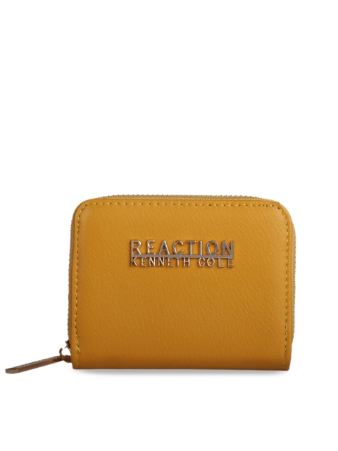 Kenneth Cole Women Mustard Yellow Solid Zip Around Wallet