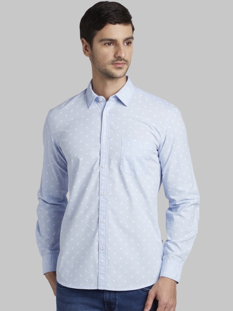 Parx Men Blue Slim Fit Printed Casual Shirt