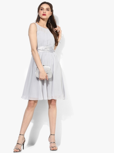 Grey Coloured Solid Skater Dress