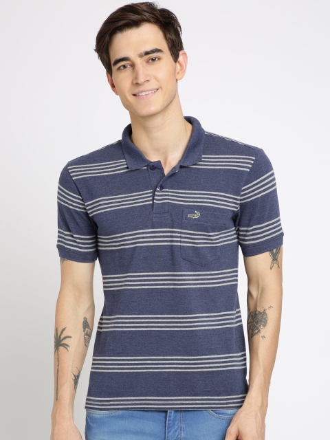 Crocodile Men Navy Blue Striped Polo Collar T-shirt