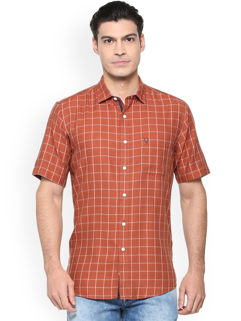 Allen Solly Men Rust Orange Slim Fit Checked Casual Shirt