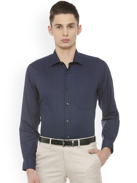Louis Philippe Men Navy Blue Slim Fit Checked Formal Shirt