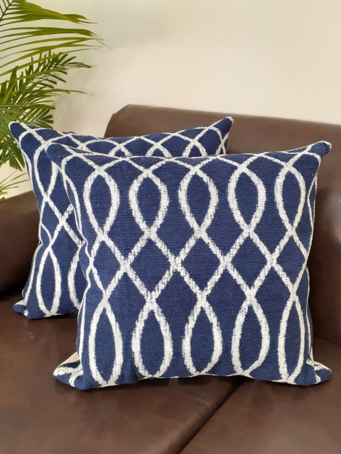 Avira Home Set of 2 Geometric Square Cushion Covers, Blue