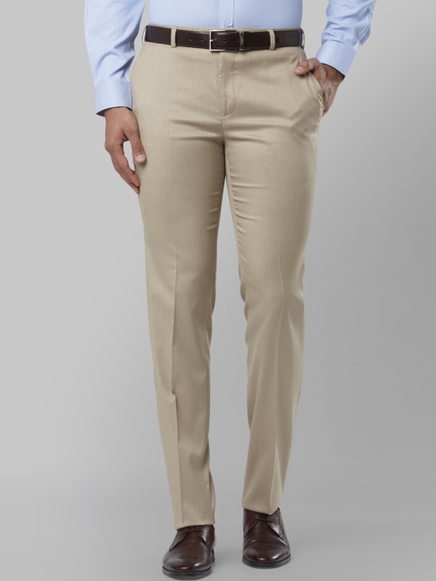 Raymond Men Beige Slim Fit Self Design Formal Trousers