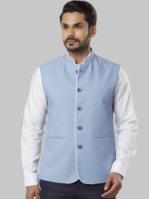 Raymond Men Blue Solid Woven Nehru Jacket