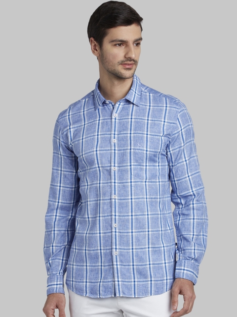 Parx Men Blue Slim Fit Checked Casual Shirt
