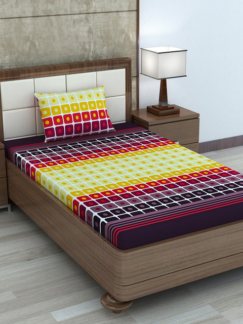 Divine Casa Multicoloured Geometric 180 TC Cotton 1 Single Bedsheet with 1 Pillow Covers, Multi
Divine Casa Multicoloured Geometric 180 TC Cotton 1 Single Bedsheet with 1 Pillow Covers, Multi