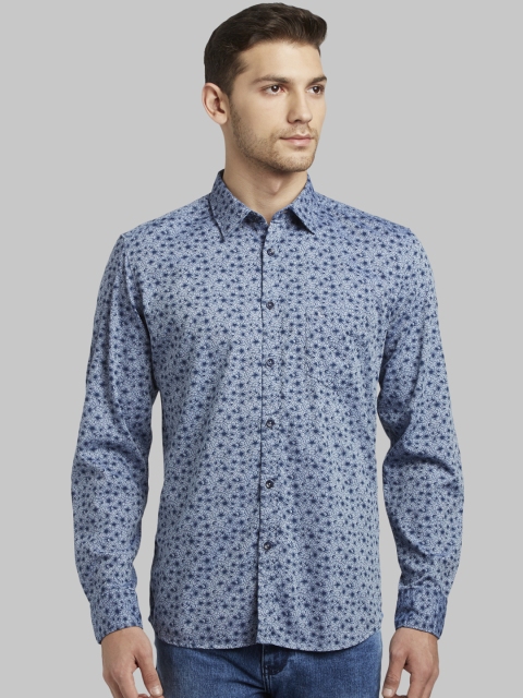 Parx Men Blue Slim Fit Printed Casual Shirt