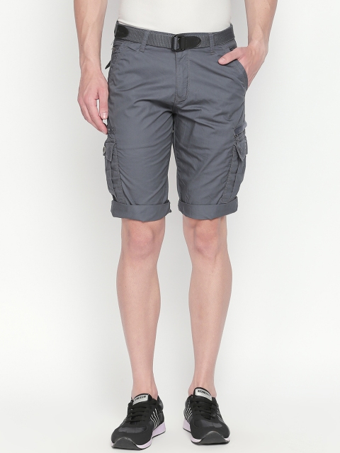 beevee Men Grey Solid Regular Fit Cargo Shorts