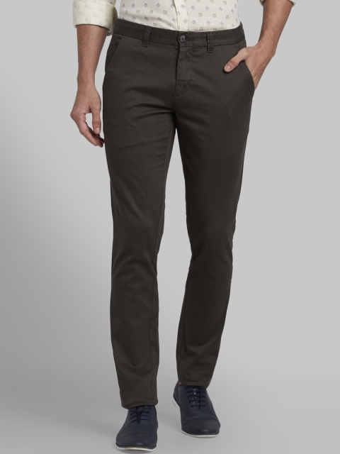 Parx Men Charcoal Tapered Fit Self Design Regular Trousers