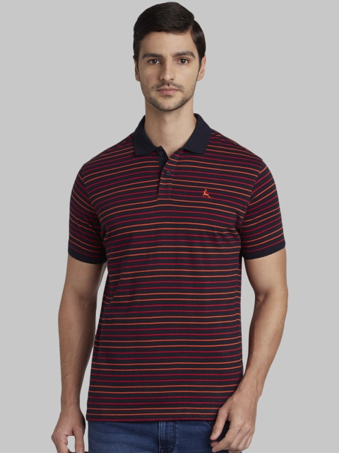 Parx Men Navy Blue & Red Striped Polo Collar T-shirt