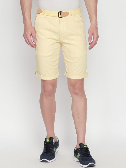 beevee Men Yellow Solid Regular Fit Regular Shorts