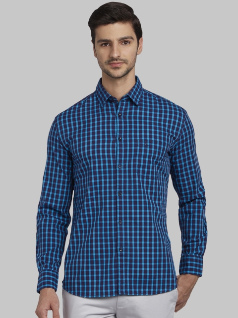 Parx Men Blue Slim Fit Checked Casual Shirt