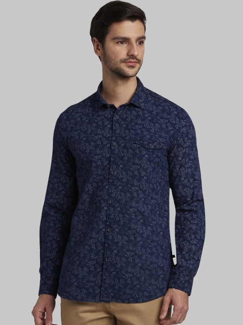 Parx Men Navy Blue Slim Fit Printed Casual Shirt
