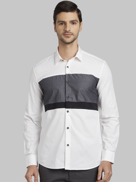 Parx Men White & Grey Slim Fit Colourblocked Casual Shirt