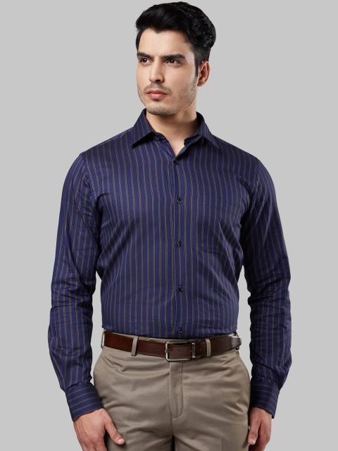 Raymond Men Navy Blue Regular Fit Striped Formal Shirt