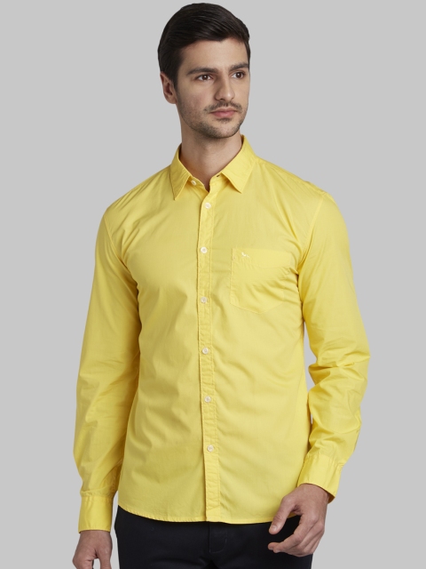 Parx Men Yellow Slim Fit Solid Casual Shirt