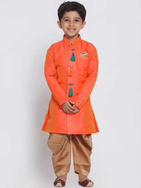 JBN Creation Boys Orange & Brown Sherwani Set