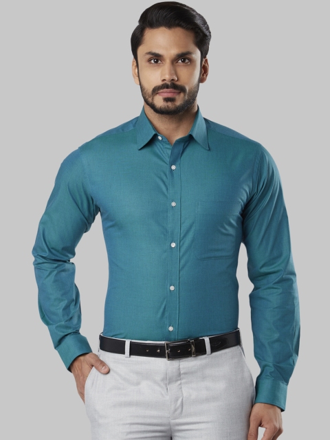 Raymond Men Teal Blue Slim Fit Solid Formal Shirt