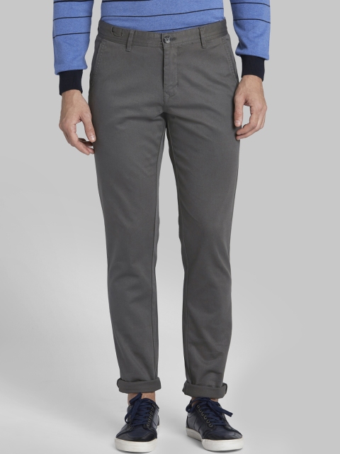 Parx Men Grey Tapered Fit Solid Regular Trousers