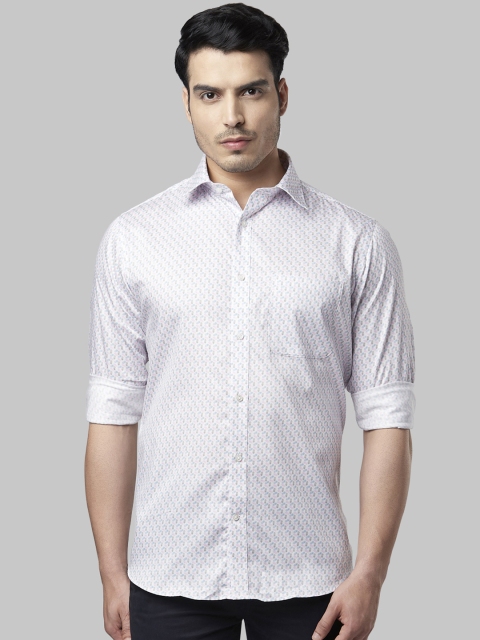 Raymond Men White & Blue Slim Fit Printed Formal Shirt