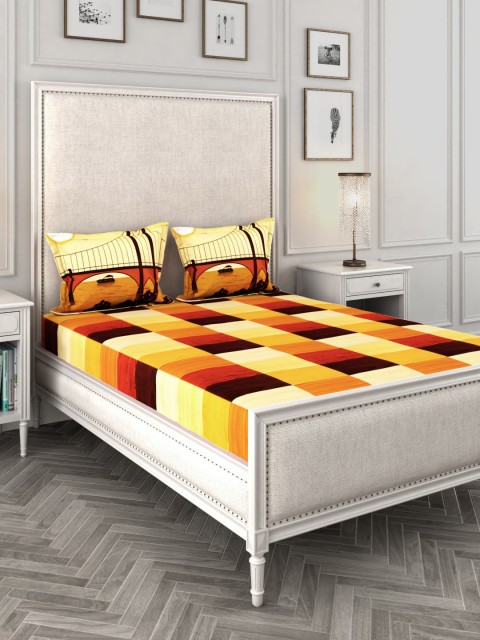 Story@home Unisex Yellow & Bronze-Toned Geometric 300 TC Cotton 1 King Bedsheet with 2 Pillow Covers
Story@home Unisex Yellow & Bronze-Toned Geometric 300 TC Cotton 1 King Bedsheet with 2 Pillow Covers