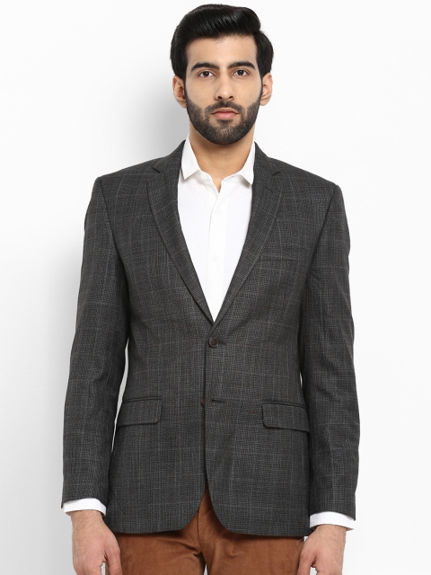 ColorPlus Men Grey Checked Single-Breasted Blazer