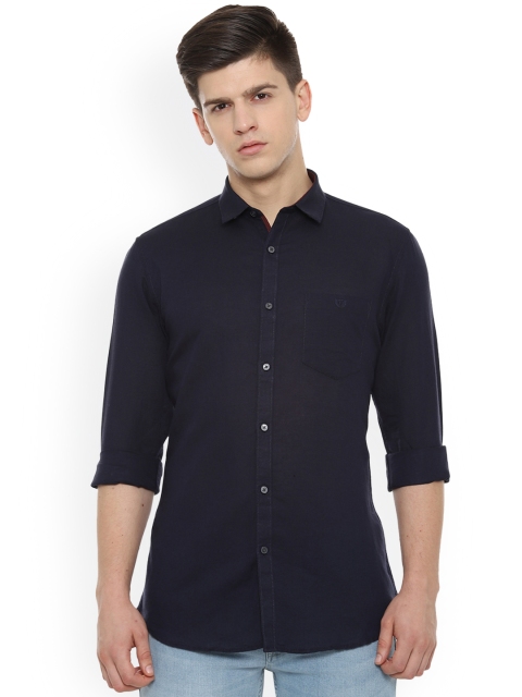 Van Heusen Sport Men Navy Blue Slim Fit Solid Casual Shirt