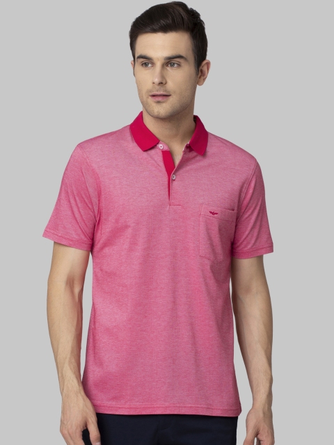 Park Avenue Men Pink Solid Polo Collar T-shirt