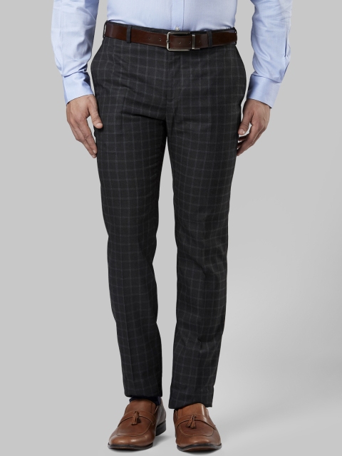 Raymond Men Grey Slim Fit Checked Formal Trousers