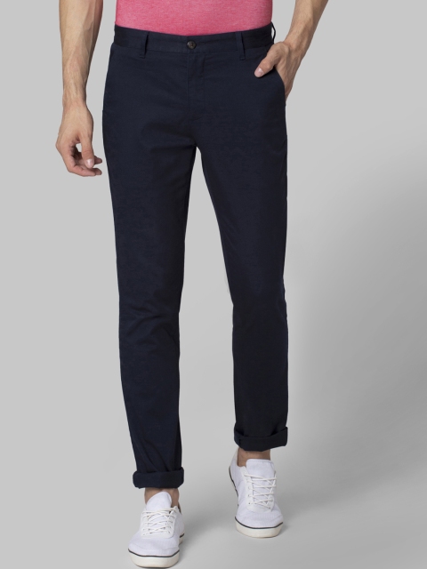 Park Avenue Men Navy Blue Regular Fit Solid Regular Trousers