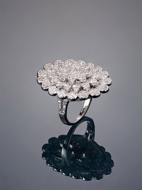 shaze Women Silver-Plated Cubic Zirconia Studded Finger Ring