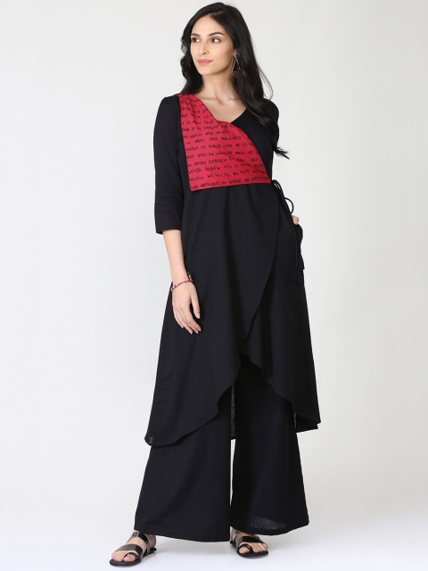Abhishti Women Black Yoke Design A-Line Kurta