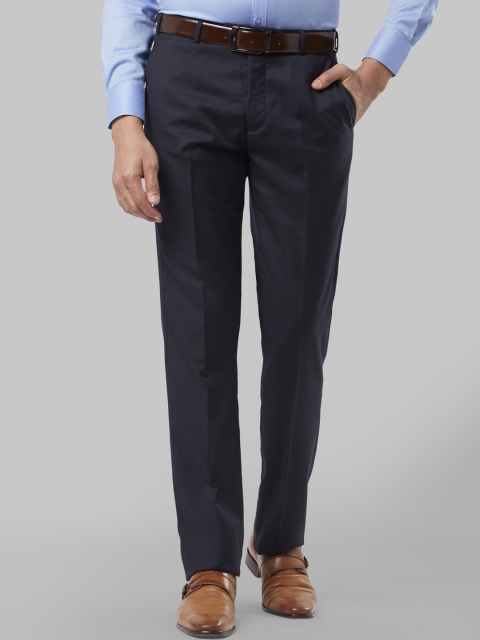 Raymond Men Navy Blue Regular Fit Solid Formal Trousers