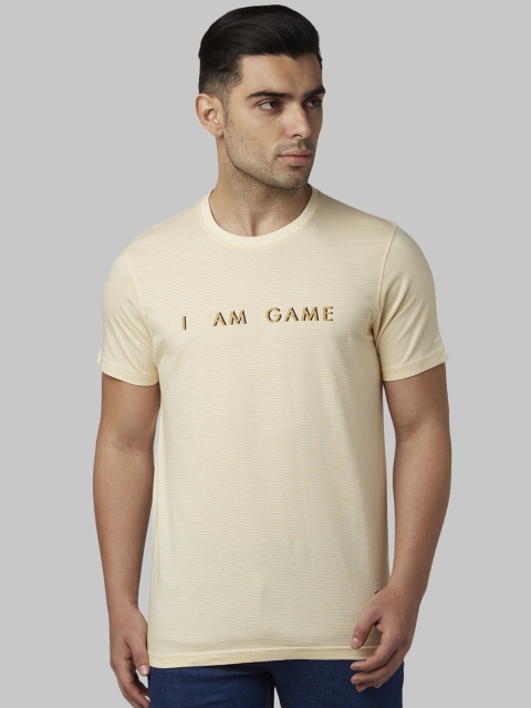 Park Avenue Men Yellow Striped Round Neck T-shirt