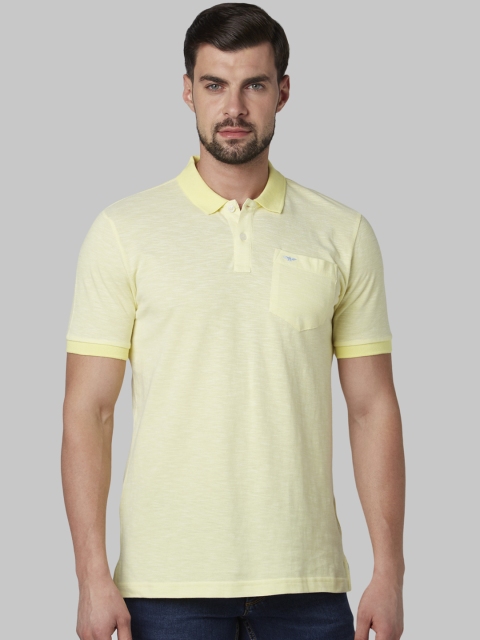 Park Avenue Men Yellow Solid Polo Collar T-shirt