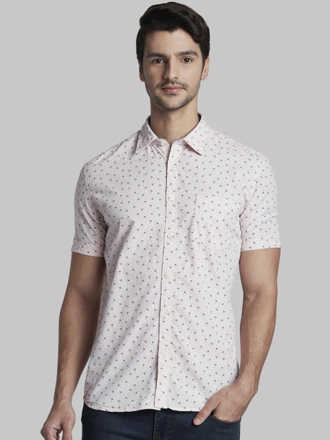 Parx Men Off-White & Blue Slim Fit Printed Casual Shirt