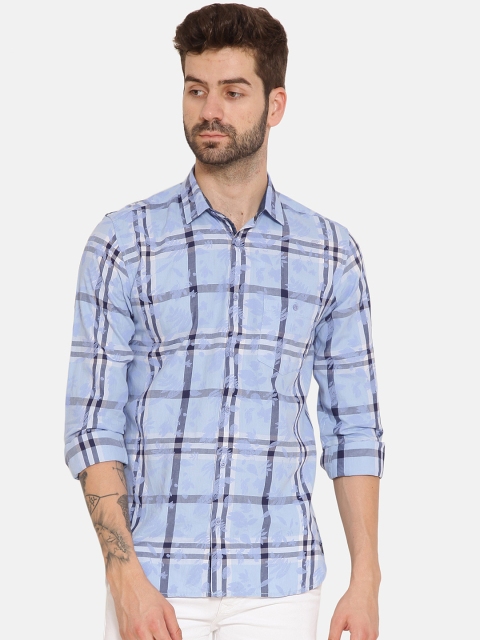 Bene Kleed Men Blue & Grey Slim Fit Self Design Casual Shirt