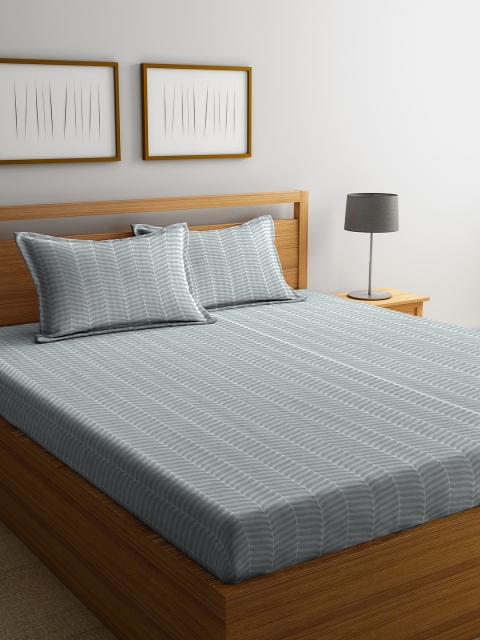 Portico New York Grey Geometric TC Cotton 1 Bedsheet with 2 Pillow Covers
