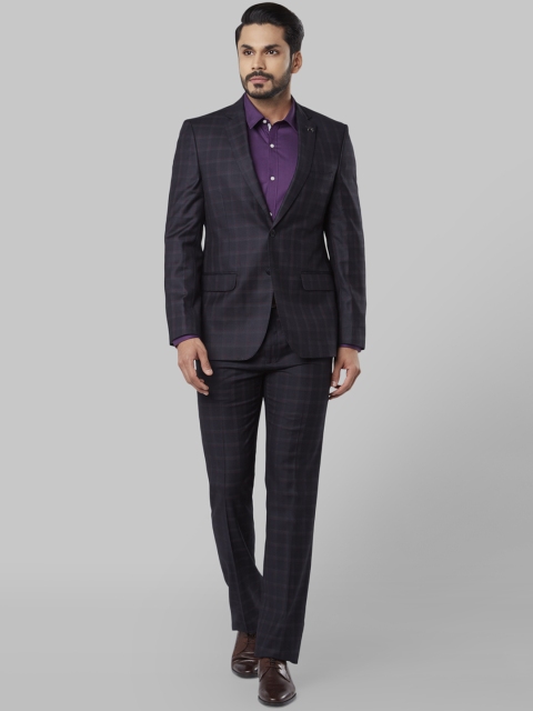 Raymond Men Blue Checked Single-Breasted Formal Suit