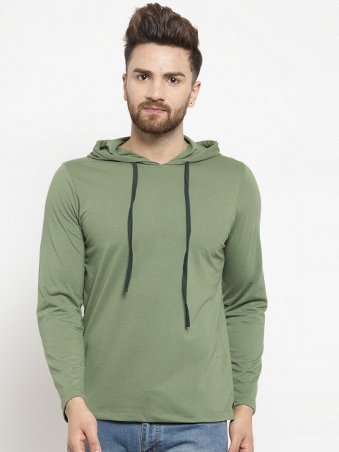 Kalt Men Green Solid Hooded Sweatshirt