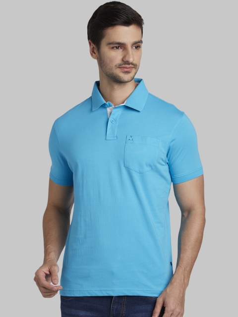 Parx Men Blue Solid Polo Collar T-shirt