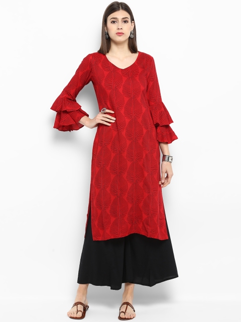 MBE Women Red Printed Straight Kurta