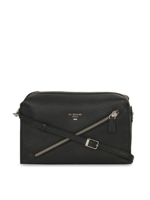 Da Milano Black Textured Leather Sling Bag
