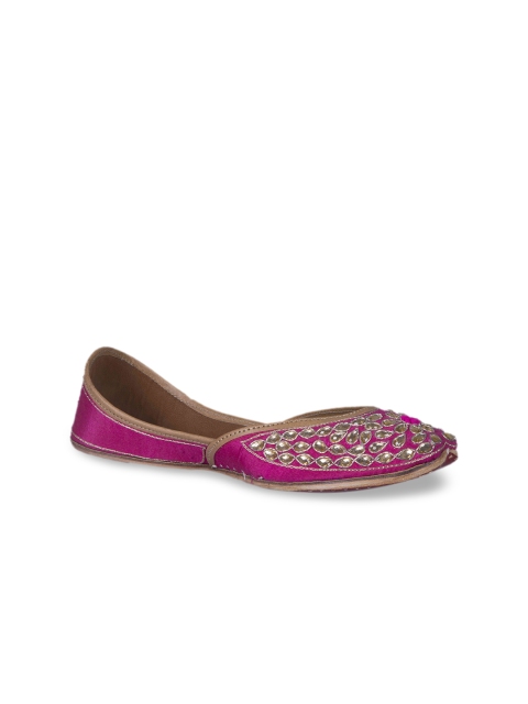 MSC Women Pink Embellished Leather Mojaris