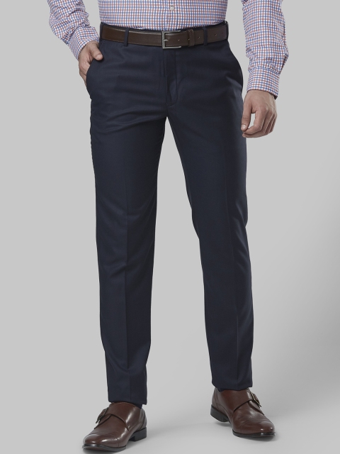 Next Look Men Navy Blue Slim Fit Solid Formal Trousers