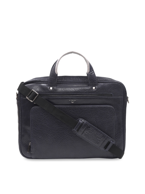 Da Milano Unisex Navy Blue Solid Leather Laptop Bag