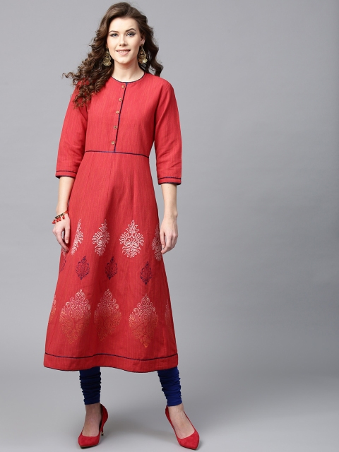 Tulsattva Women Red Printed Anarkali Kurta